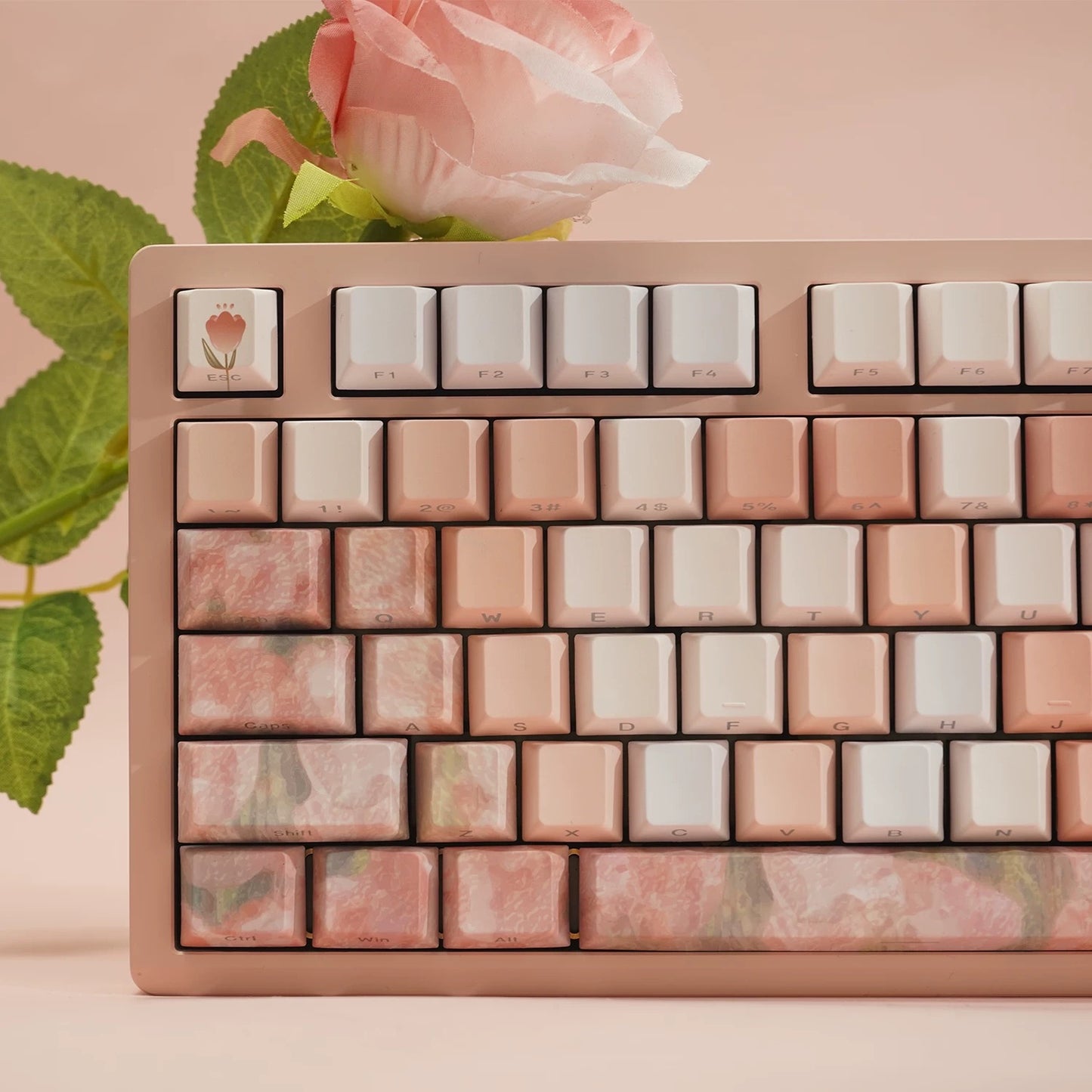 YMDK Tulip Impression Theme Keycaps Full Set 139 Keys Sidelit Cherry Profile PBT Dye Sub Keycap for MX Mechanical Keyboard