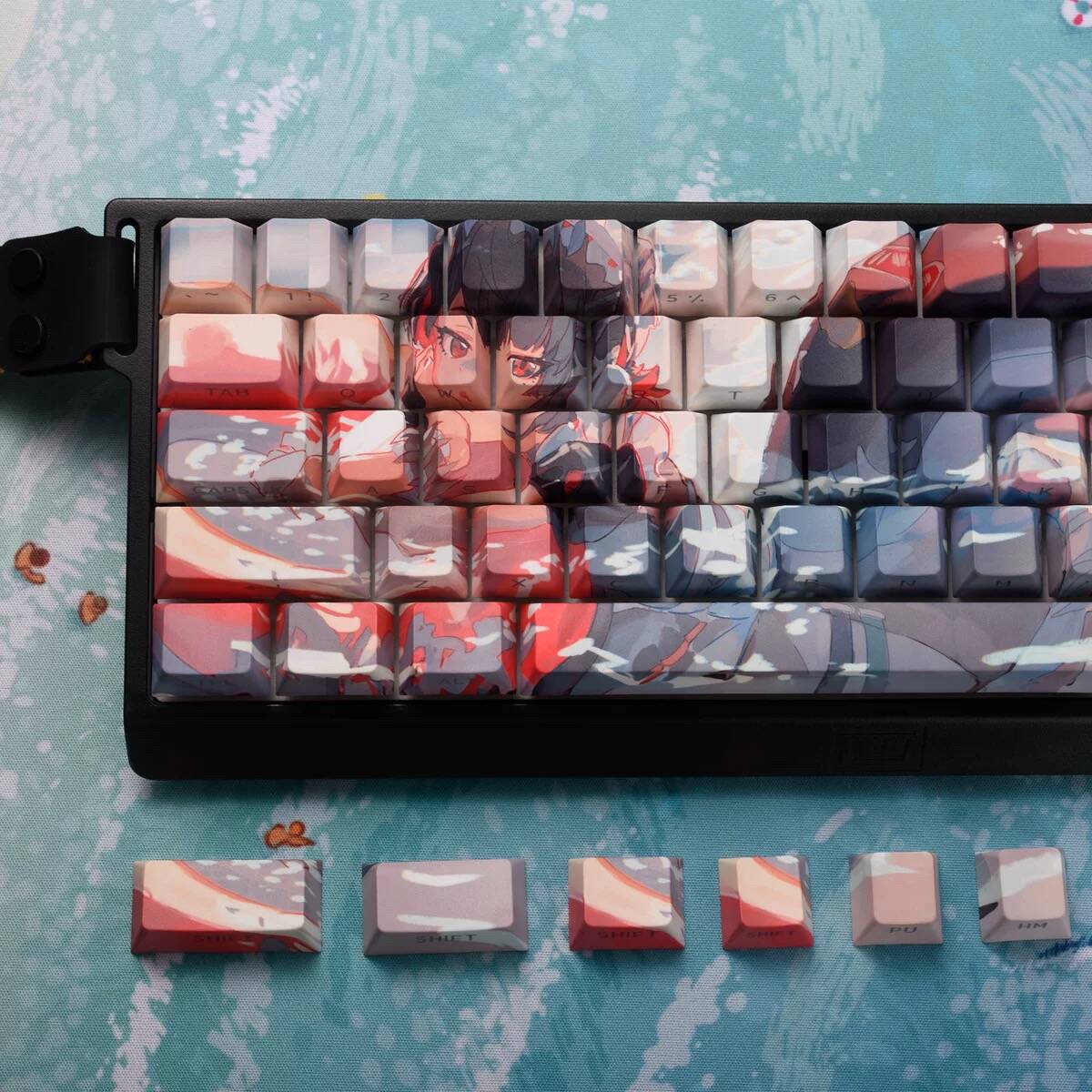 YMDK Shark Girl Theme Keycaps Full Set 134 Keys PBT Sub Cherry Profile Keycap for MX Mechanical Keyboard