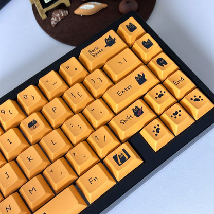 YMDK Orange Cat and Black Cat Theme 124 keys Cherry Profile Keycaps Dye Sub PBT Keycap for 65/75/87/98/100/104 MX Mechanical Keyboard