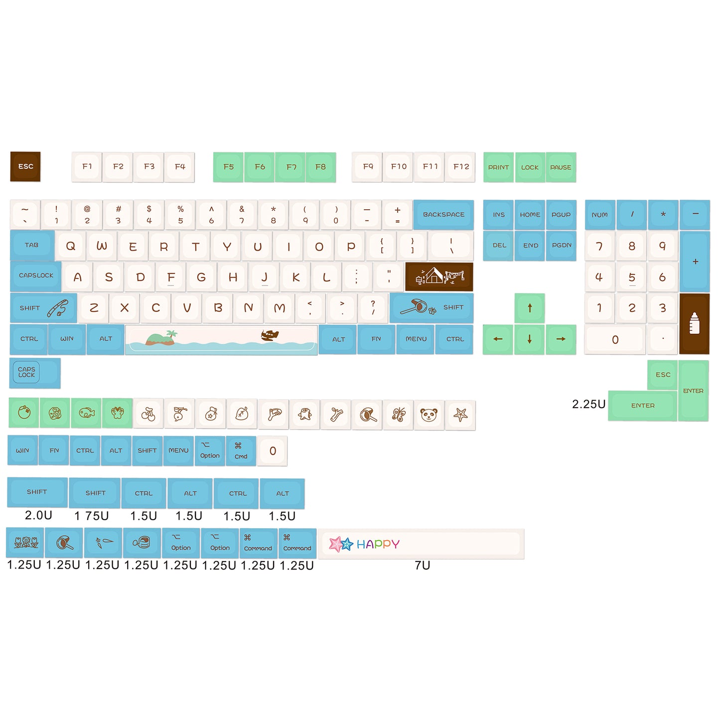 YMDK 147 Keys Animal Forest Theme Keycaps XDA Profile PBT Dye Sub Top Print Keycap for 61/84/87/104/108 MX Mechanical Keyboards