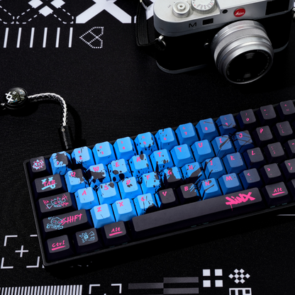 YMDK Black Blue Graffiti Keycaps Full Set 130 Keys Creative Cool Custom Keycaps Cherry Profile Dye Sub for MX Mechanical Keyboard