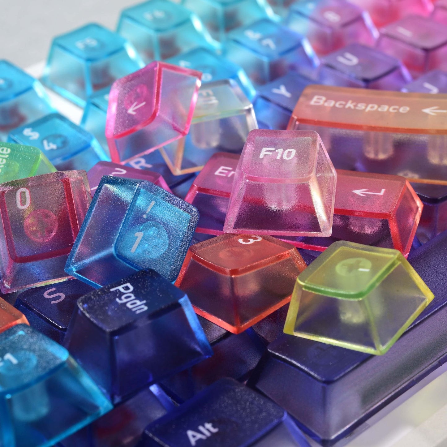 YMDK Rainbow Gradient Theme Keycaps Frosted Clear 115 keys PC Cherry Profile Shine Through Custom Keycap for 61/68/75/87/96/100/104/108 MX Mechanical Keyboard