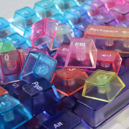 YMDK Rainbow Gradient Theme Keycaps Frosted Clear 115 keys PC Cherry Profile Shine Through Custom Keycap for 61/68/75/87/96/100/104/108 MX Mechanical Keyboard