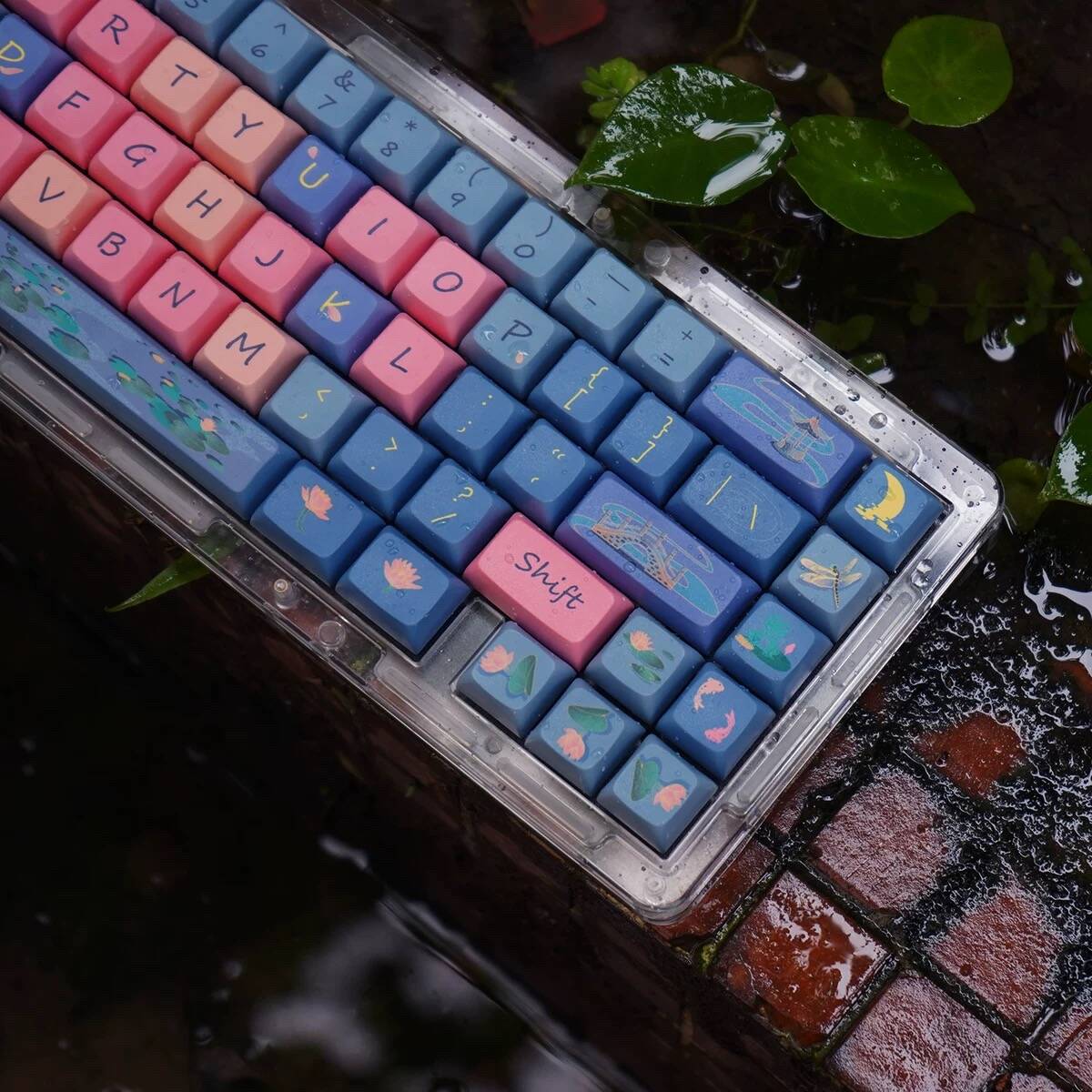 YMDK Lotus Pond Night Theme Keycaps Full Set 126 Keys XDA Profile PBT Dye Sub Keycap for Mechanical Keyboard