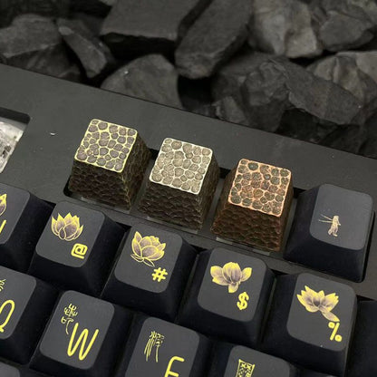 YMDK Pure Copper Retro Crater Personality Handmade Keycap Metal Key for MX Switches Mechanical Keyboard