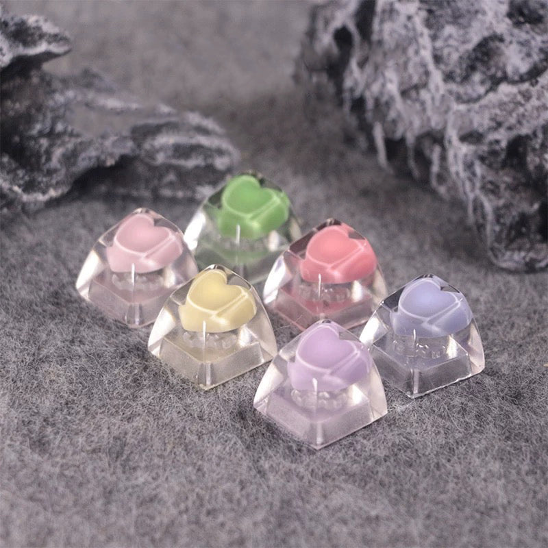 YMDK Love Translucent Personality keycaps Cute Novel Handmade Resin Keycaps for MX Mechanical Keyboard