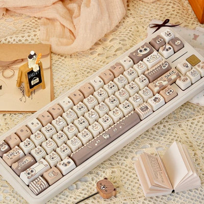 YMDK 132 keys Siamese Cat Theme MAO Profile Cat Head Pattern Dye Sub Cute PBT Keycaps for 61/68/87/98/104/108 MX Mechanical Keyboards
