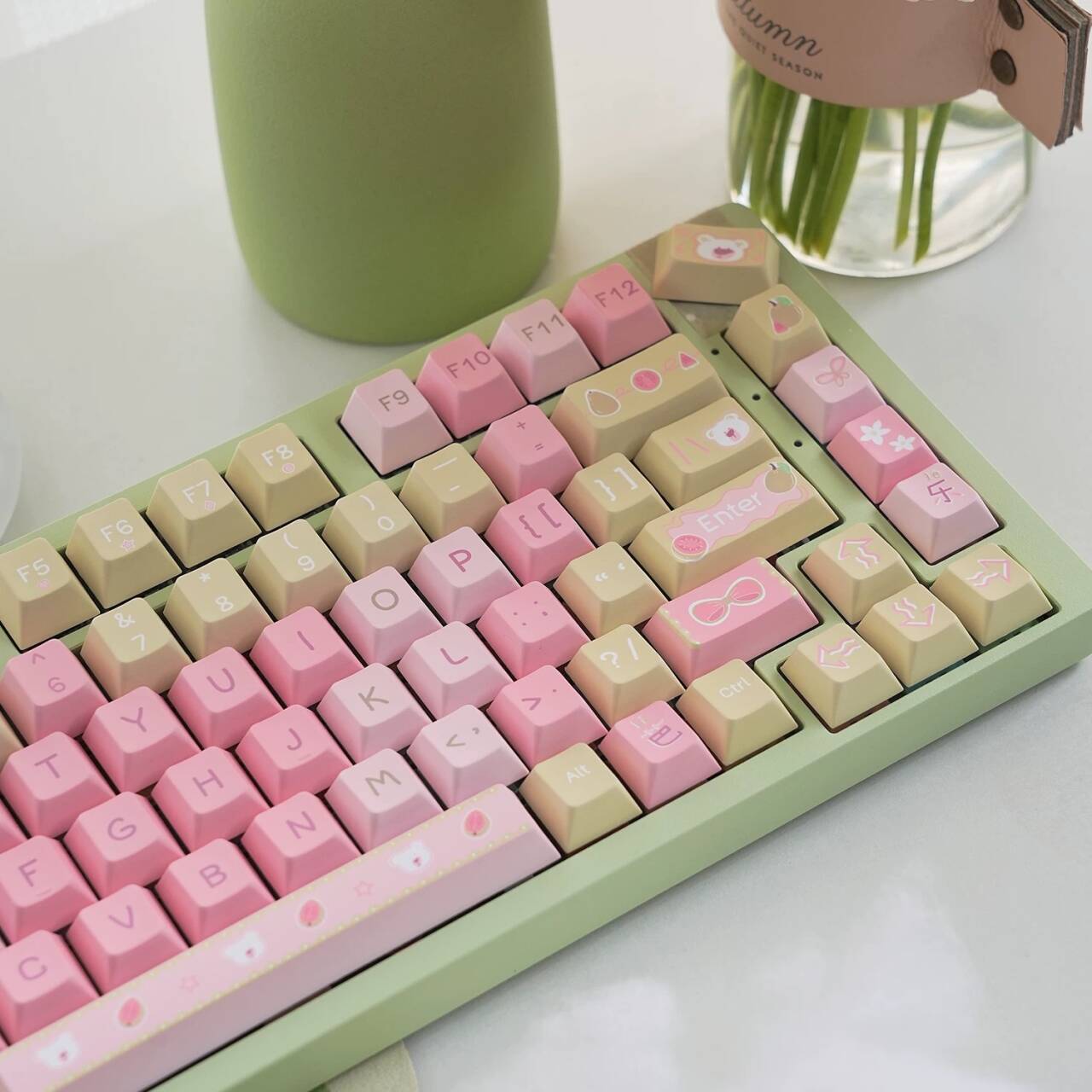 YMDK Guava Theme Keycaps Full Set 129 Keys Cherry Profile PBT Dye Sub Keycap for MX Mechanical Keyboard