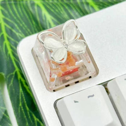 YMDK Butterfly Personality Keycaps Butterfly Rotatable Unzip Flowers Transparent Resin Keycaps for Mechanical Keyboard