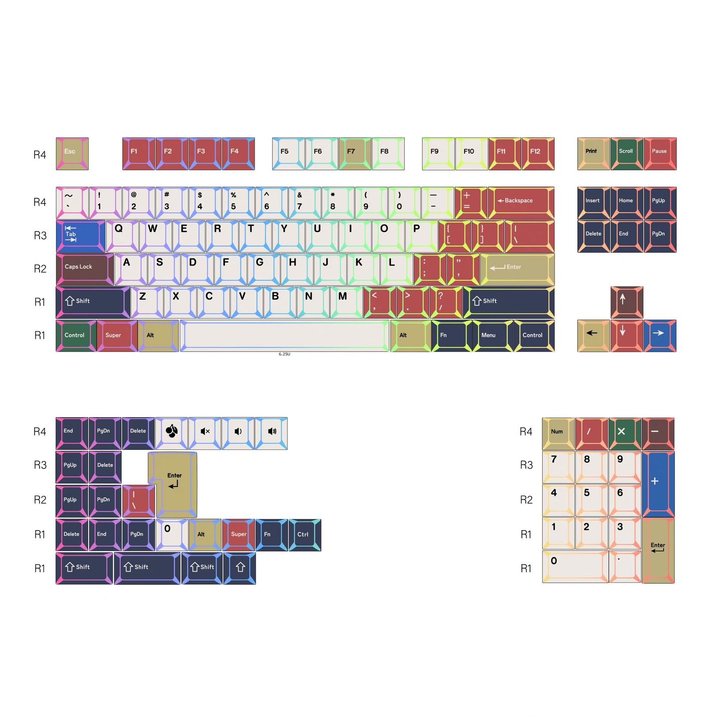YMDK Side Shine-Through Folding Shadow Keycaps, Cherry Profile Side Water Chestnut Dye Sub PBT Mixed Light Custom Keycap Set, 129 Keys for 68/75/87/98/104/108 MX Mechanical Keyboard