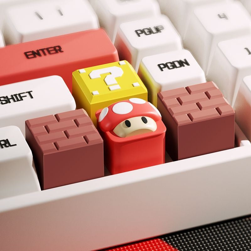 Cartoon Mushroom Question Mark Block Brick 1 pcs PVC Material Cute Personalized Custom Keycaps for MX Mechanical Keyboard