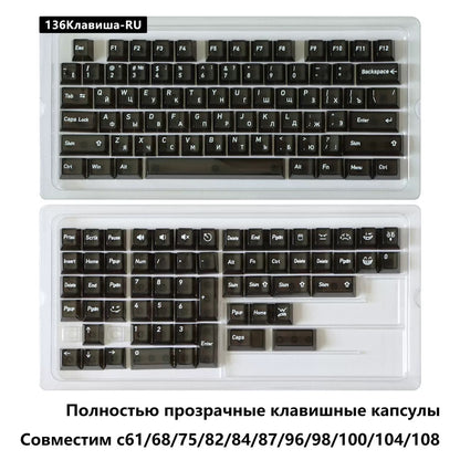 136 Keys English Korean Russian Japanese Shine Through PC Top Print Cherry Profile Color Keycaps for 61/68/84/104/108 MX Mechanical Keyboards