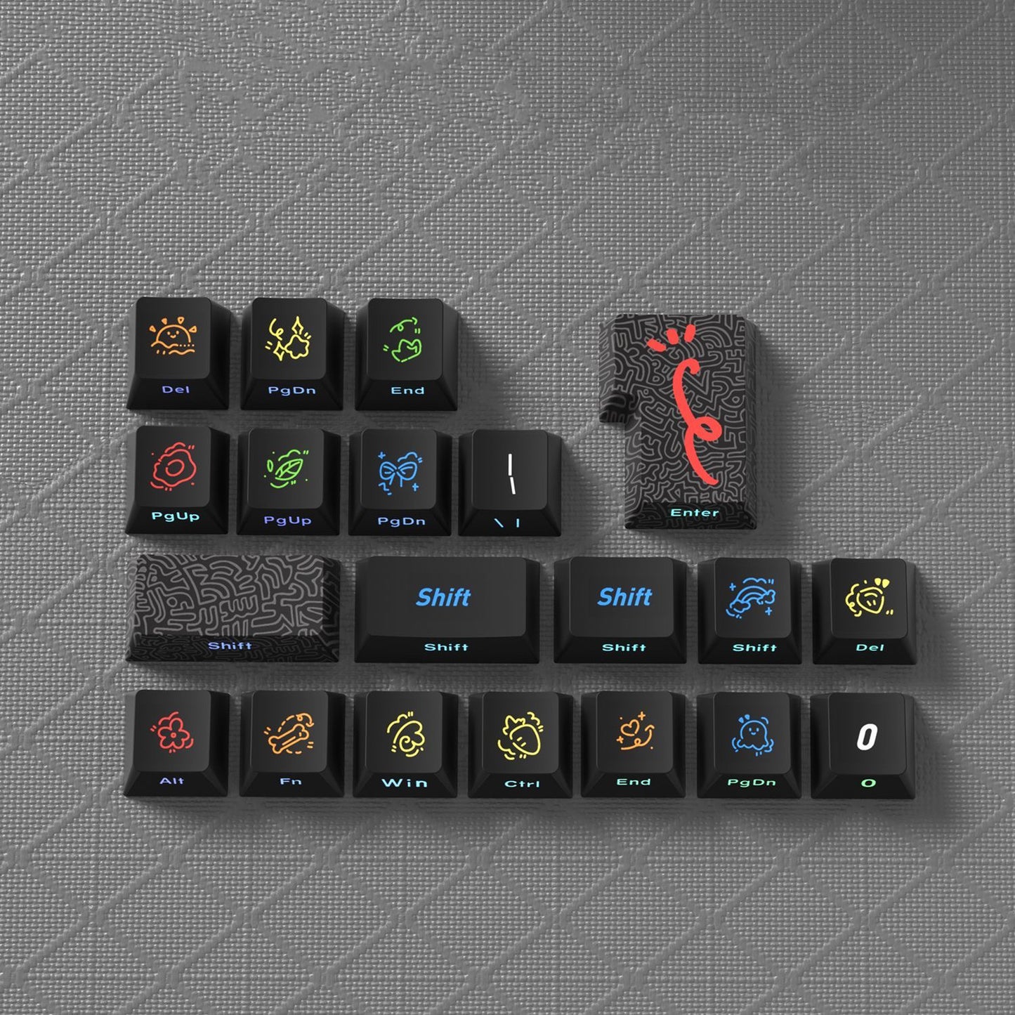 YMDK Graffiti Black Color 128 Keycaps Sidelit Cherry Profile PBT Dye-Sub Keycap for 61/84/87/104/108 MX Mechanical Keyboards