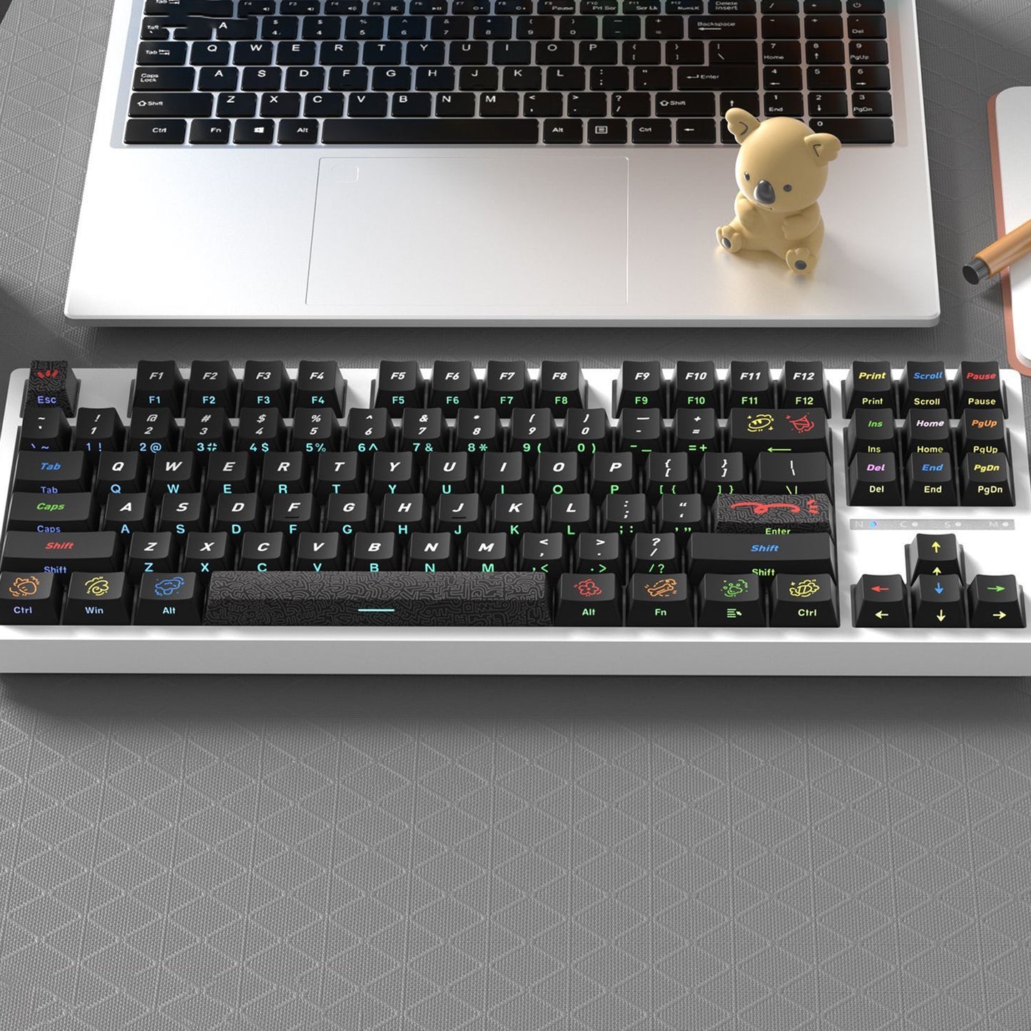 YMDK Graffiti Black Color 128 Keycaps Sidelit Cherry Profile PBT Dye-Sub Keycap for 61/84/87/104/108 MX Mechanical Keyboards