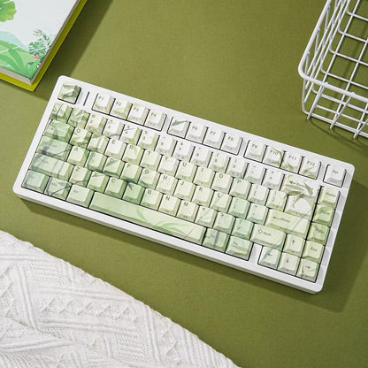 YMDK Bamboo Forest 132 keys Cherry Profile PBT Dye Sub Sidelit Keycaps Japanese, German, French, Spanish, and Russian for 61/84/87/104/108 MX Mechanical Keyboard