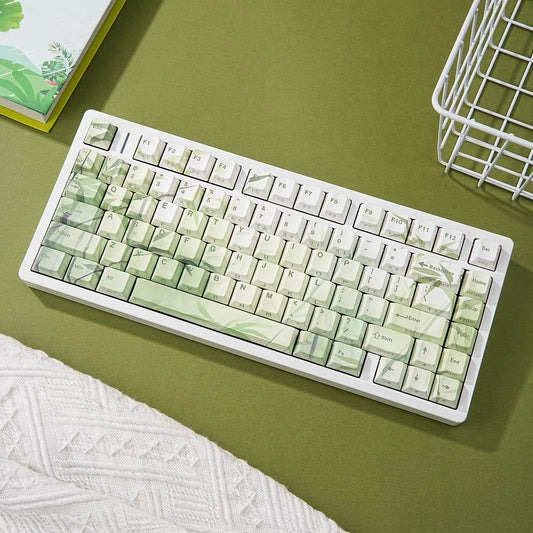 YMDK Bamboo Forest 132 keys Cherry Profile PBT Dye Sub Sidelit Keycaps Japanese, German, French, Spanish, and Russian for 61/84/87/104/108 MX Mechanical Keyboard