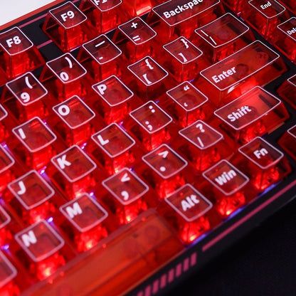 YMDK 121 Keys Red Transparent PC Shine Through Top Print Cherry Profile Keycaps for MX 61/64/68/84/87/100/104/108 Layout MX Mechanical Keyboard