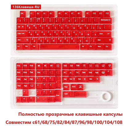 136 Keys English Korean Russian Japanese Shine Through PC Top Print Cherry Profile Color Keycaps for 61/68/84/104/108 MX Mechanical Keyboards