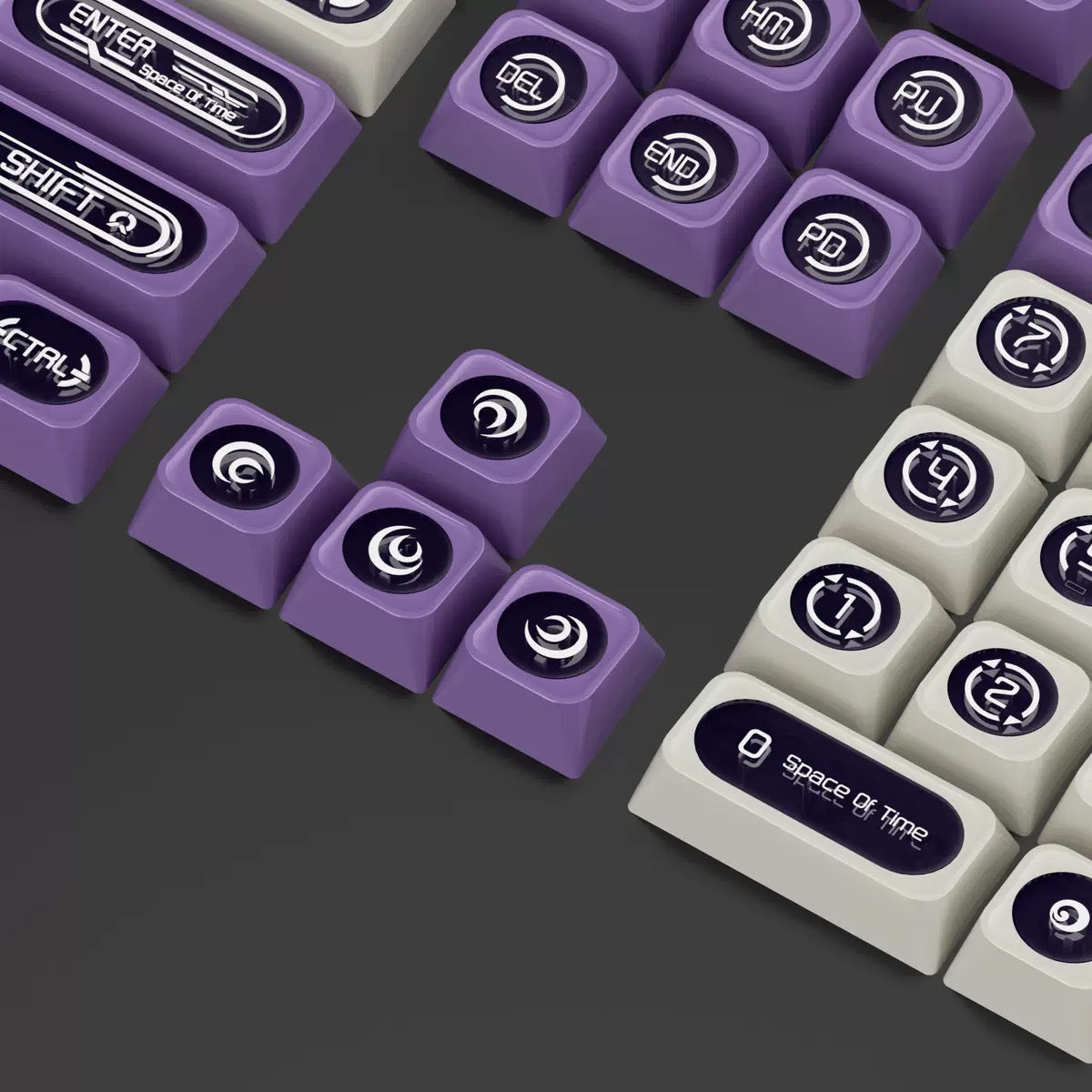 YMDK 136 Keys Cat's Eye Stone White and Purple Double Spelling Keycaps Translucent Cherry Profile for 61/68/87/98/104/108 MX Mechanical Keyboard