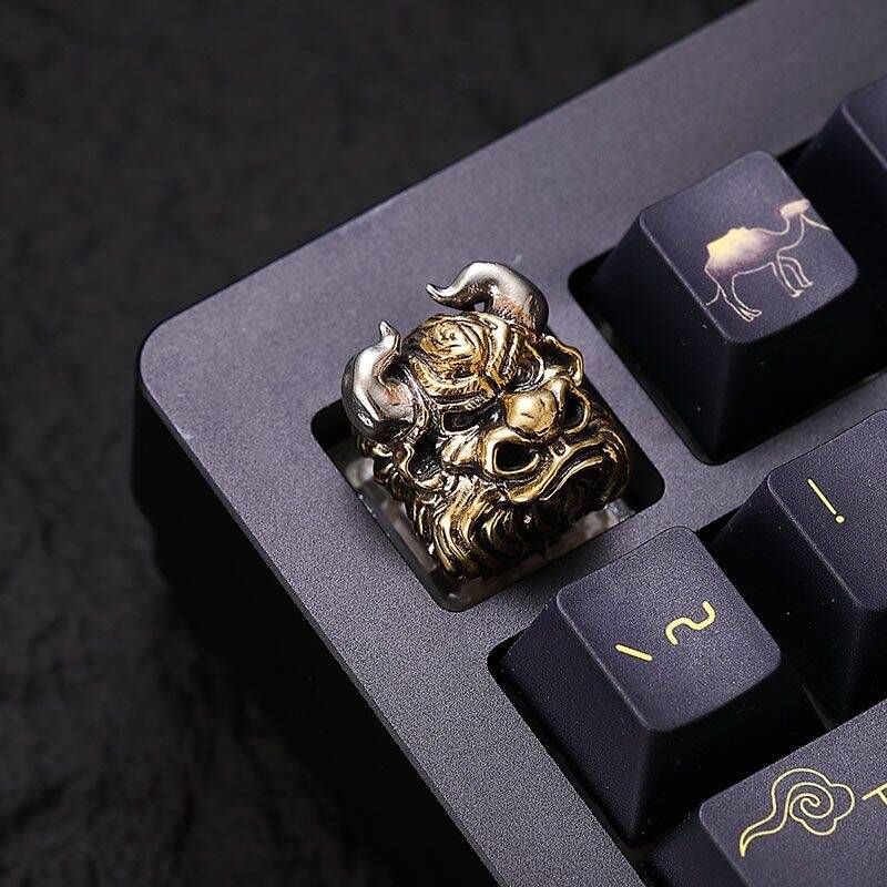 YMDK Bull Demon King Retro Personalized Keycaps Cool Interesting Creative Keycap Metal Pure Copper for MX Mechanical Keyboard