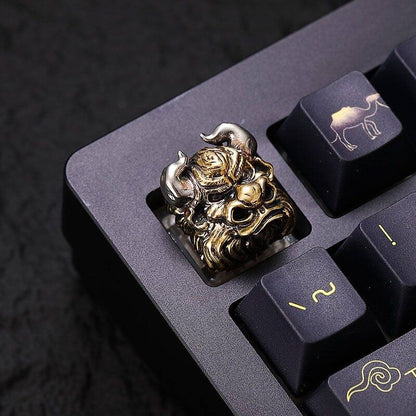 YMDK Bull Demon King Retro Personalized Keycaps Cool Interesting Creative Keycap Metal Pure Copper for MX Mechanical Keyboard