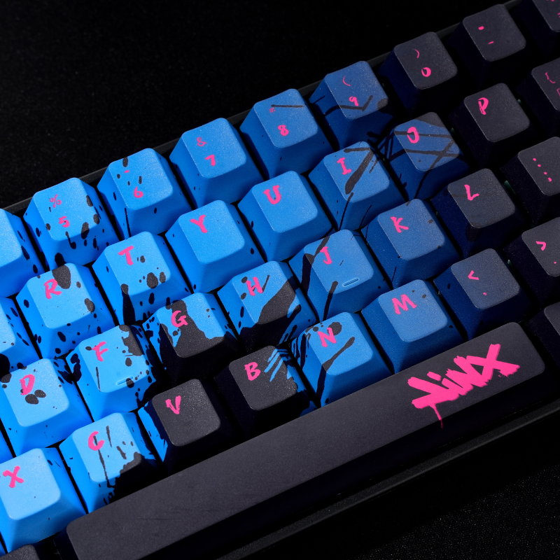 YMDK Black Blue Graffiti Keycaps Full Set 130 Keys Creative Cool Custom Keycaps Cherry Profile Dye Sub for MX Mechanical Keyboard