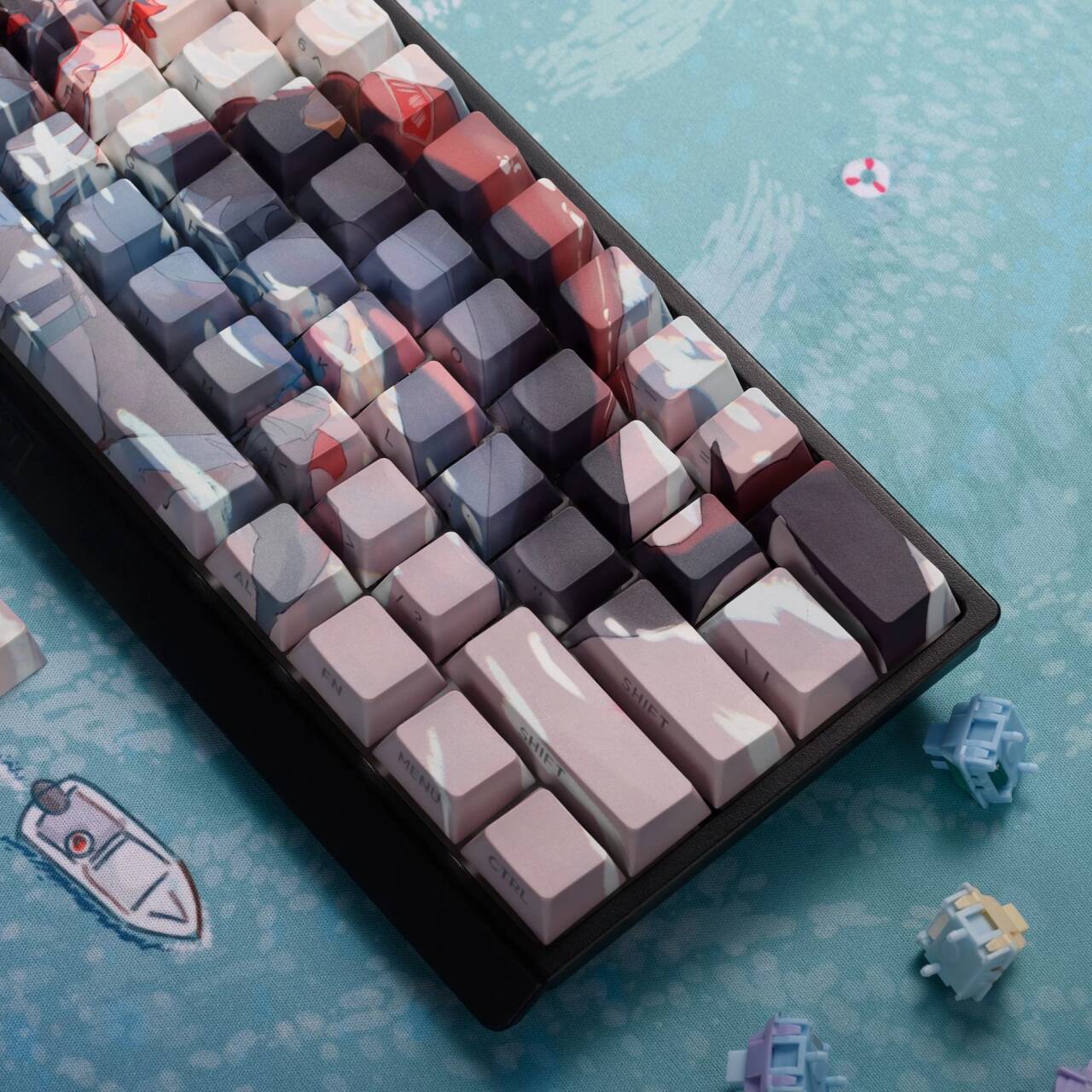 YMDK Shark Girl Theme Keycaps Full Set 134 Keys PBT Sub Cherry Profile Keycap for MX Mechanical Keyboard