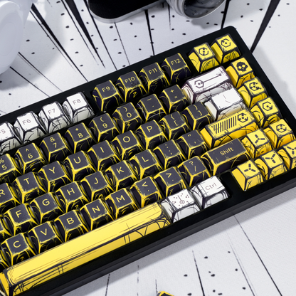 YMDK Virtual War Theme Comic Style Keycaps Full Set 138 Keys Novel Custom Mange Anime Key Caps PBT Dye Sub Cherry Profile Keycap for MX Mechanical Keyboard