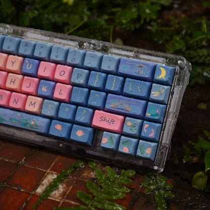 YMDK Lotus Pond Night Theme Keycaps Full Set 126 Keys XDA Profile PBT Dye Sub Keycap for Mechanical Keyboard