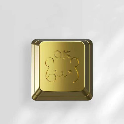 YMDK Zinc Alloy Metal Keycaps Cute Bear Gold Silver Electroplated Keycap for MX Mechanical Keyboard Accessories