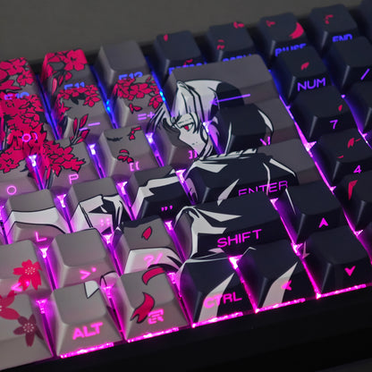 YMDK 131 Raven Sakura Keycap Cherry Profile Double Shot Sidelit Shine Through PBT Keycaps for 65/75/87/98/100/104 MX Mechanical Keyboard