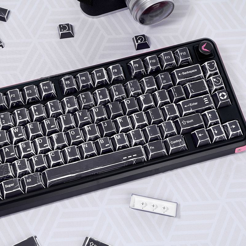 YMDK Black Comic Keycaps Full Set 136 Keys Manga Anime Minimalist Style Dye Sub PBT Cherry Profile for MX Mechanical Keyboard