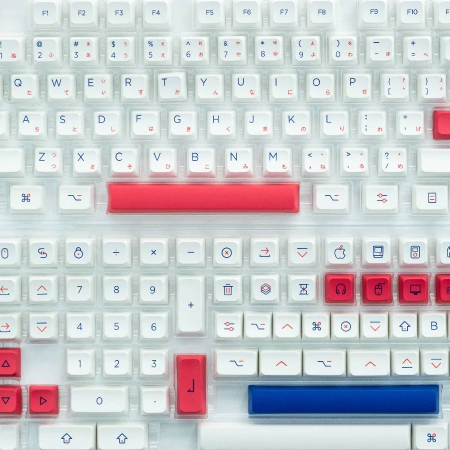 YMDK Red and Blue Color Keycaps 142 Keys MDA Profile PBT Dye Sublimation for mechanical keyboard