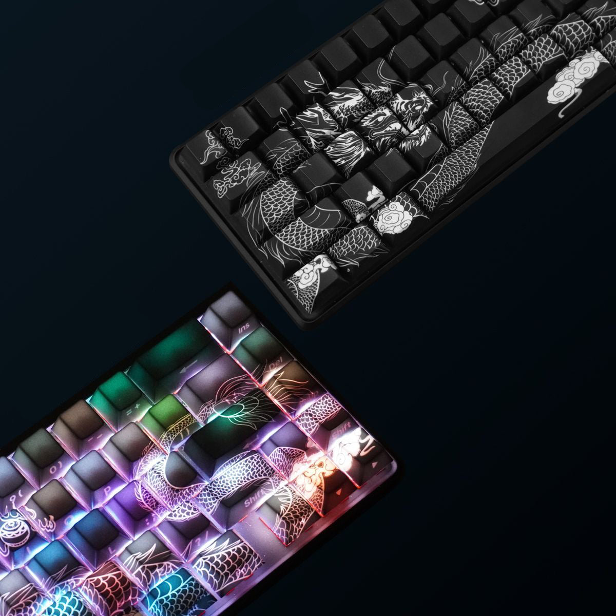 YMDK Chinese Dragon Theme Keycaps Full Set 78 keys Creative PBT Dye Sub Cherry Profile Light-transmitting for 60/61/64/68 MX Mechanical Keyboard