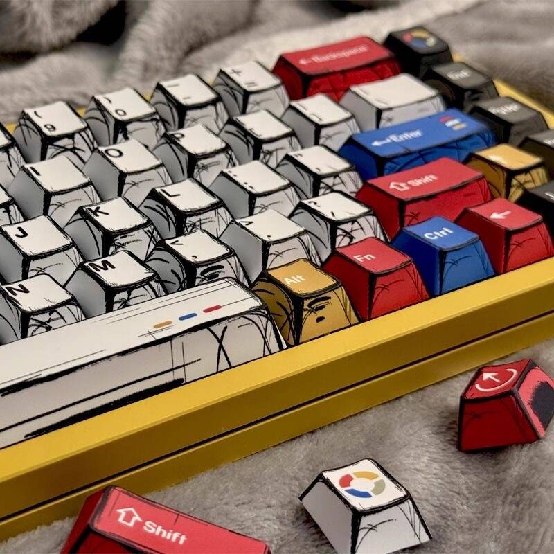 YMDK Comic Style Complete Full Set 136 Keys  Keycaps Mixed Light Keycap Creative Interesting PBT Cherry Profile Dye Sub for MX Mechanical Keyboard