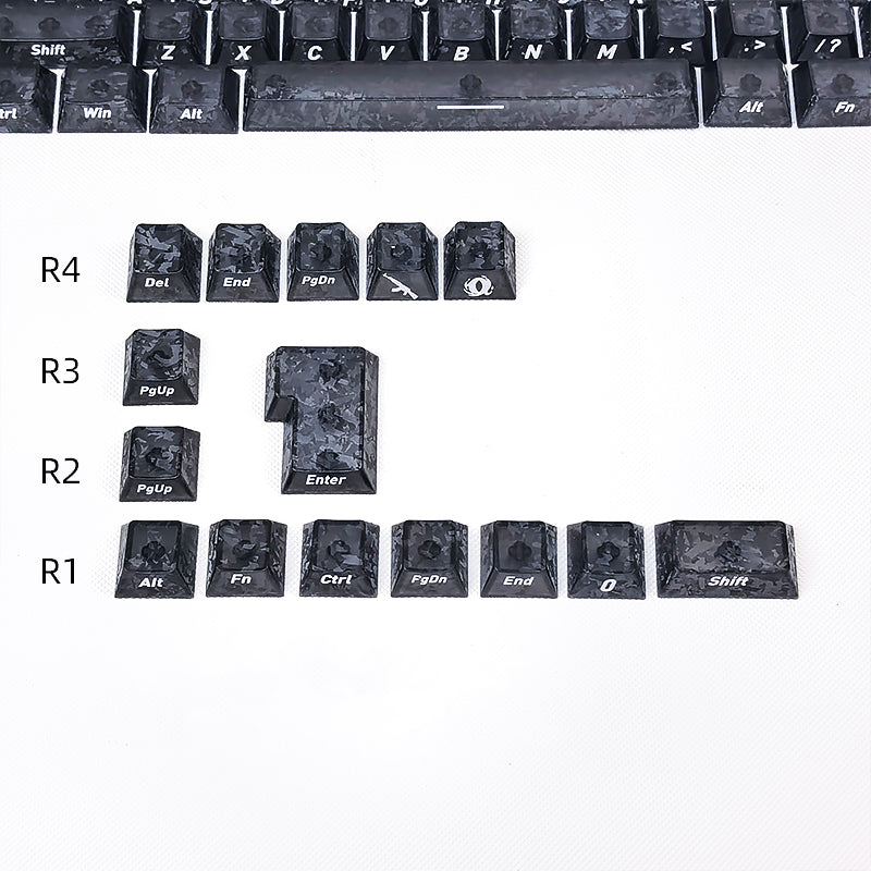 YMDK Carbon Fiber Texture 119 Key Side Printed Shine Through Keycaps for 61/64/68/84/87/96/108-Key MX Mechanical Keyboards