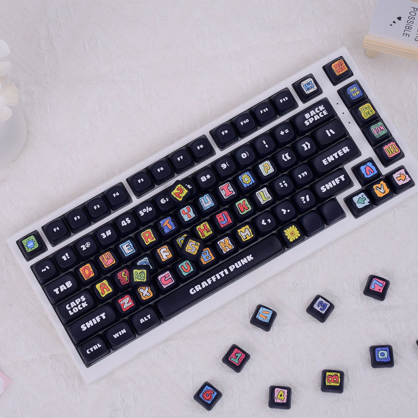 YMDK Graffiti Theme 130 keys Keycaps PBT MOA Profile Dye Sub Custom Keycap for 65/75/87/98/100/104 MX Mechanical Keyboard