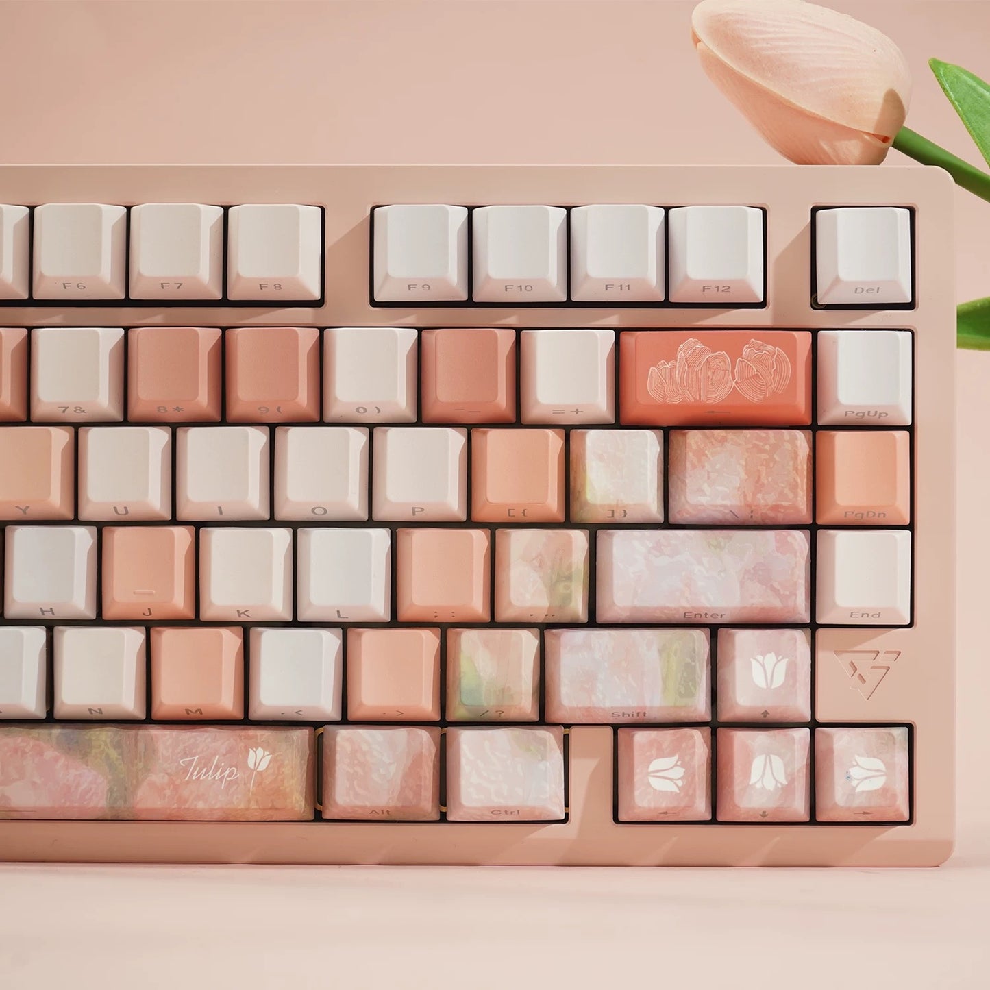 YMDK Tulip Impression Theme Keycaps Full Set 139 Keys Sidelit Cherry Profile PBT Dye Sub Keycap for MX Mechanical Keyboard