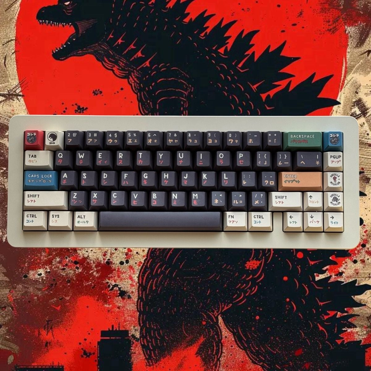 YMDK Godzilla Theme Keycaps Full Set 150 keys Cool Cherry Profile PBT Dye Sublimation Keycap for Mechanical Keyboard