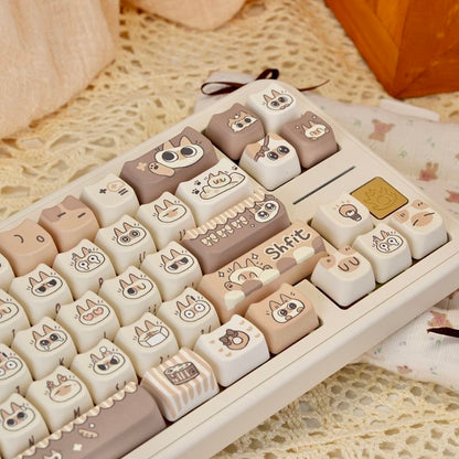 YMDK 132 keys Siamese Cat Theme MAO Profile Cat Head Pattern Dye Sub Cute PBT Keycaps for 61/68/87/98/104/108 MX Mechanical Keyboards