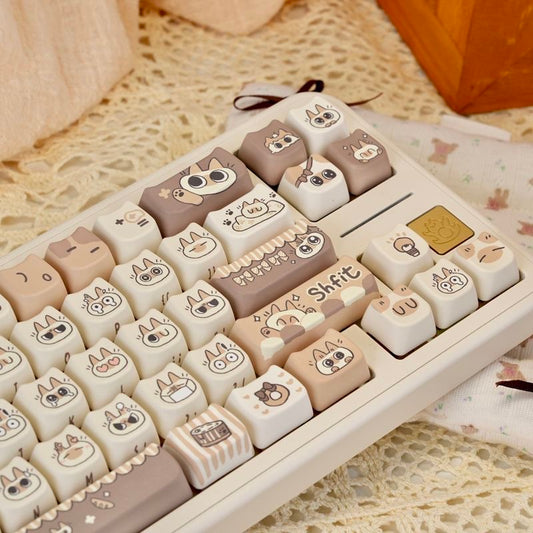 YMDK 132 keys Siamese Cat Theme MAO Profile Cat Head Pattern Dye Sub Cute PBT Keycaps for 61/68/87/98/104/108 MX Mechanical Keyboards