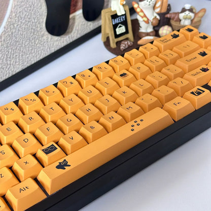 YMDK Orange Cat and Black Cat Theme 124 keys Cherry Profile Keycaps Dye Sub PBT Keycap for 65/75/87/98/100/104 MX Mechanical Keyboard