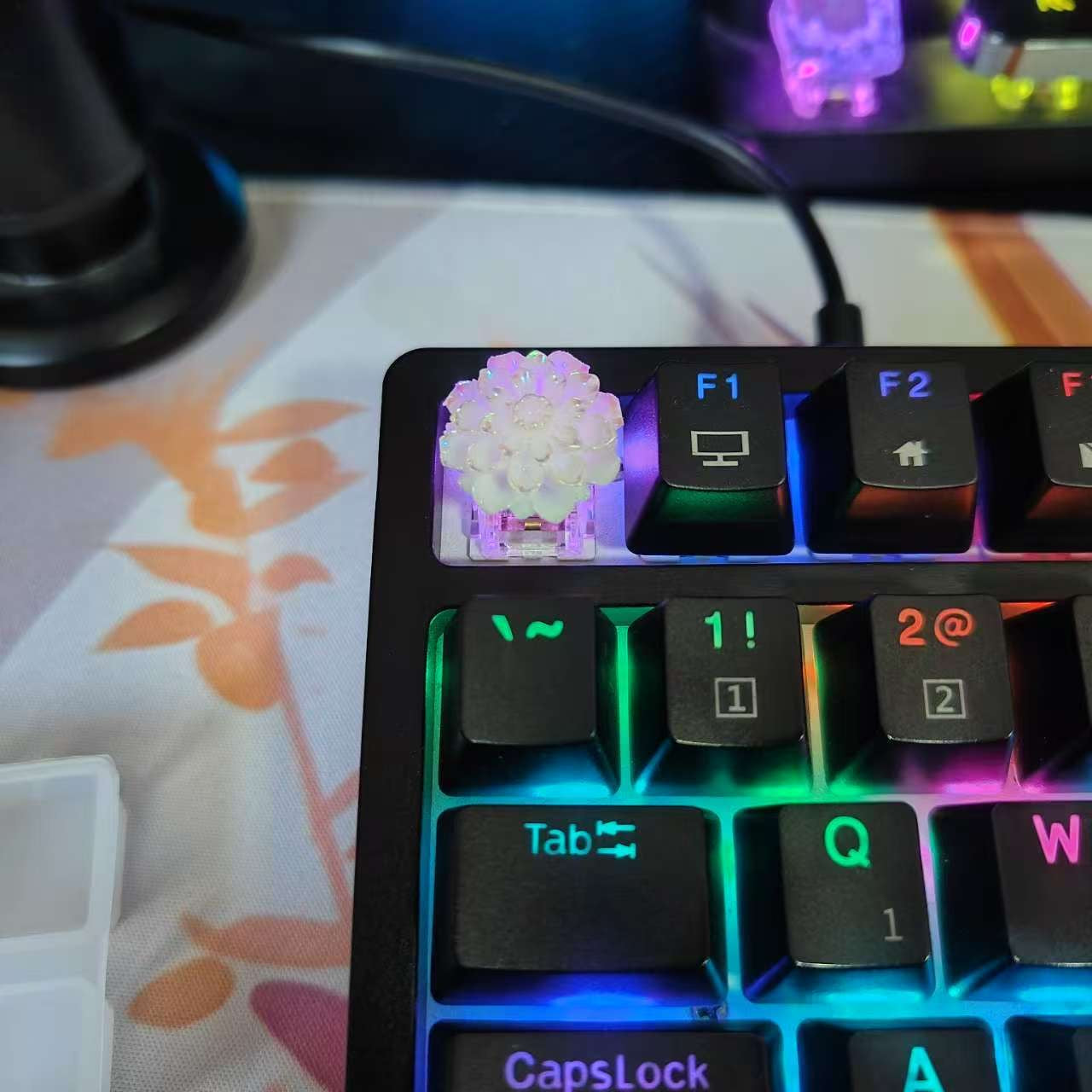 YMDK Laser Eight-petal Blooming Flower Personalized Keycaps White Electroplating Creative Interesting Custom Keycap for MX Mechanical Keyboard