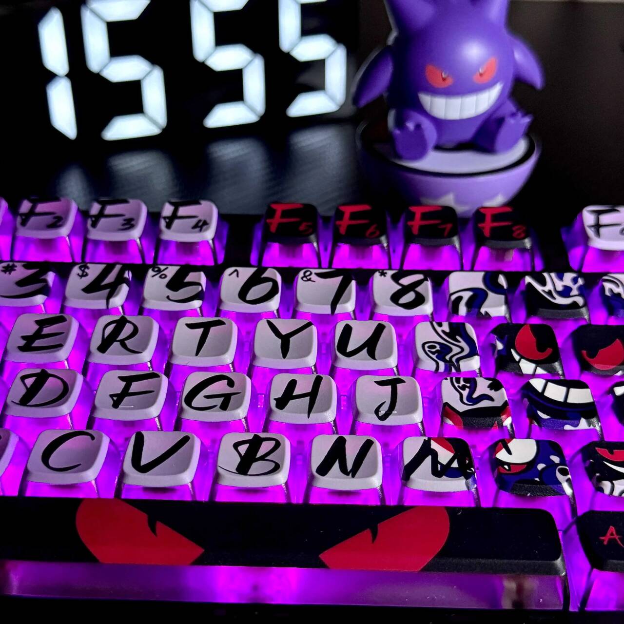 YMDK Gengar Cartoon Keycaps Translucent Full Set 125 keys PBT+PC Dye Sub Cool Custom Keycaps for MX Mechanical Keyboard