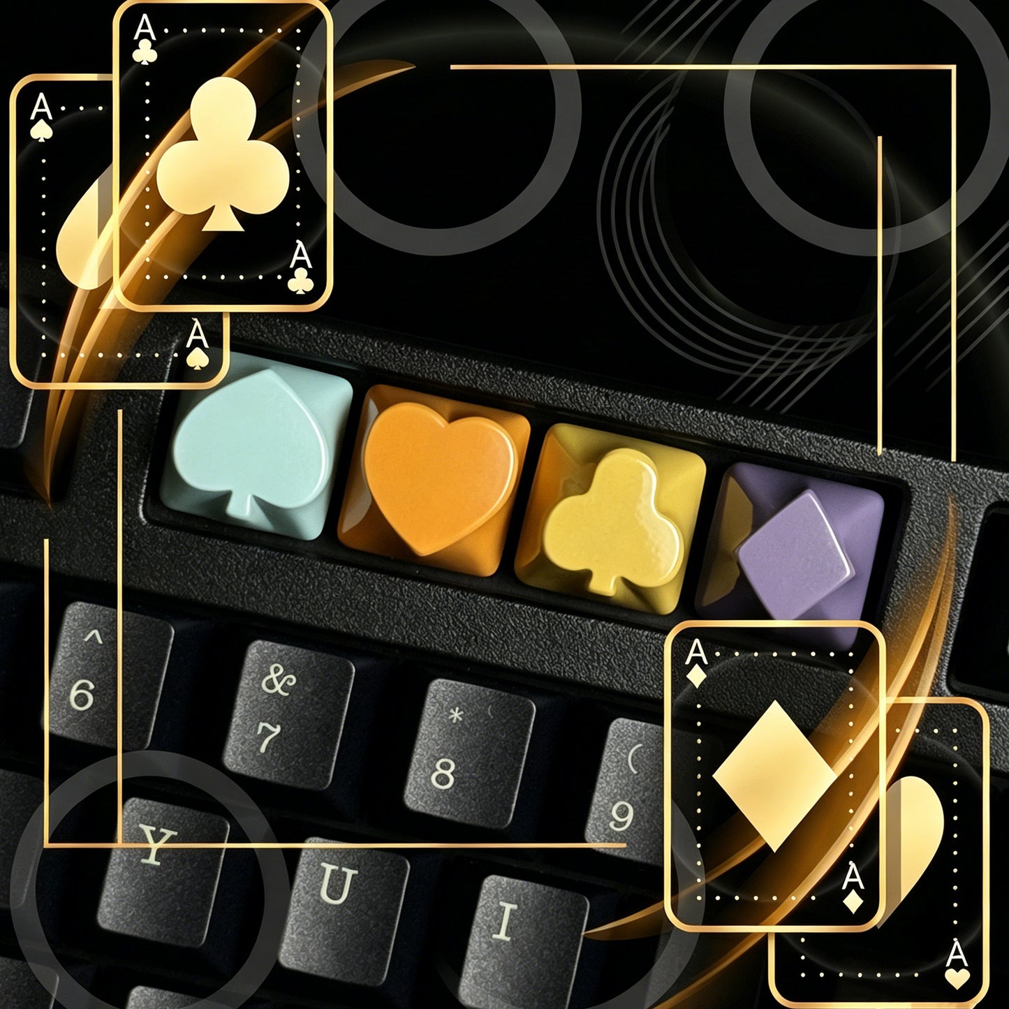 YMDK 4pcs Poker Suit Metal Keycaps, Matte Gold Electroplated Spade Heart Club Diamond Direction Arrow Key Keycaps for MX Mechanical Keyboards