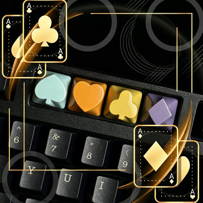 YMDK 4pcs Poker Suit Metal Keycaps, Matte Gold Electroplated Spade Heart Club Diamond Direction Arrow Key Keycaps for MX Mechanical Keyboards