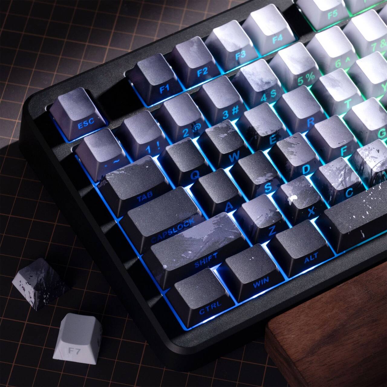 YMDK Black Wu Ink Style Keycaps Full Set 134 Keys Creative Minimalist Custom Keycap PBT Cherry Profile Sidelit Dye Sub key Caps for MX Mechanical Keyboard