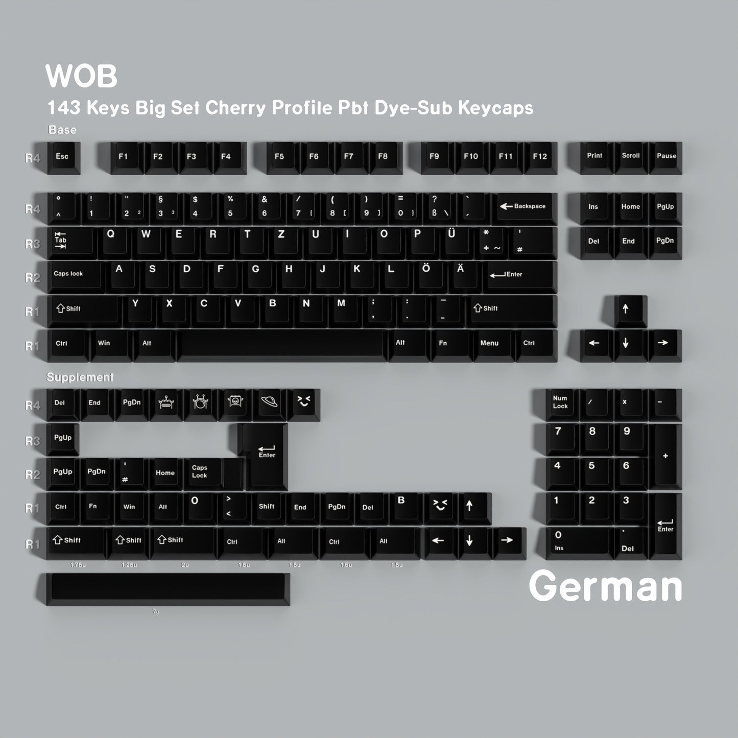 YDMK 143 Keys WOB Theme Keycaps English Russian German French Spanish Cherry Profile PBT Dye Sub Keycaps for MX Mechanical Keyboards
