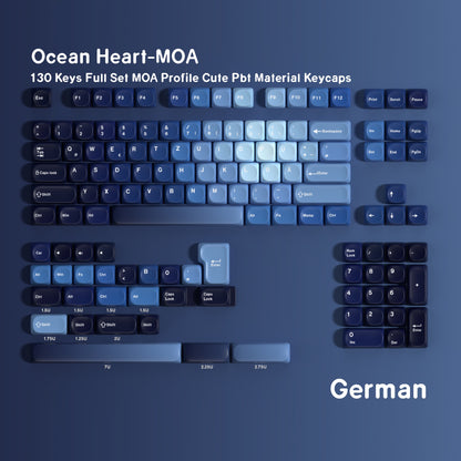 YMDK 130 Keys Ocean Heart Theme MOA Profile English Russian French German Spanish PBT Dye Sub Keycaps for MX Mechanical Keyboards
