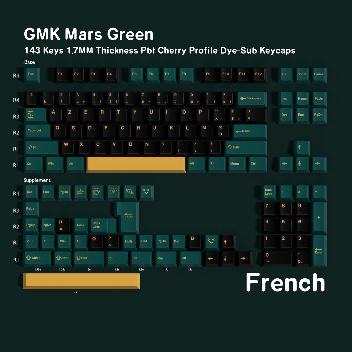 YMDK 143 Keys Mars Green Cherry Profile Keycaps English Russian German Spanish French PBT Dye Sub Keycap For MX Mechanical Keyboards